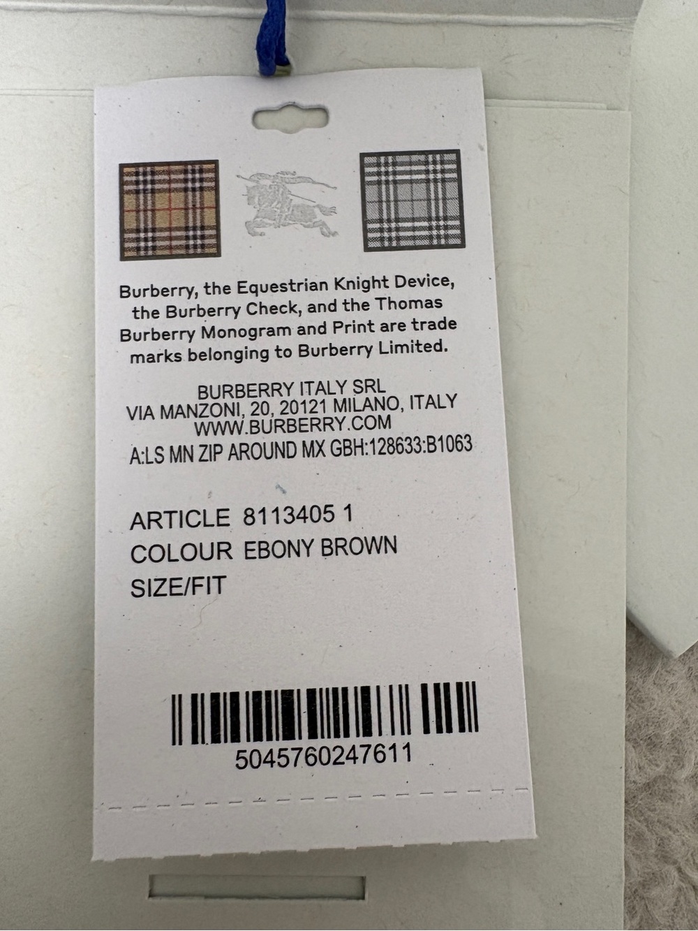 Burberry Ebony Brown and Black zip wallet New - Picture 2 of 6